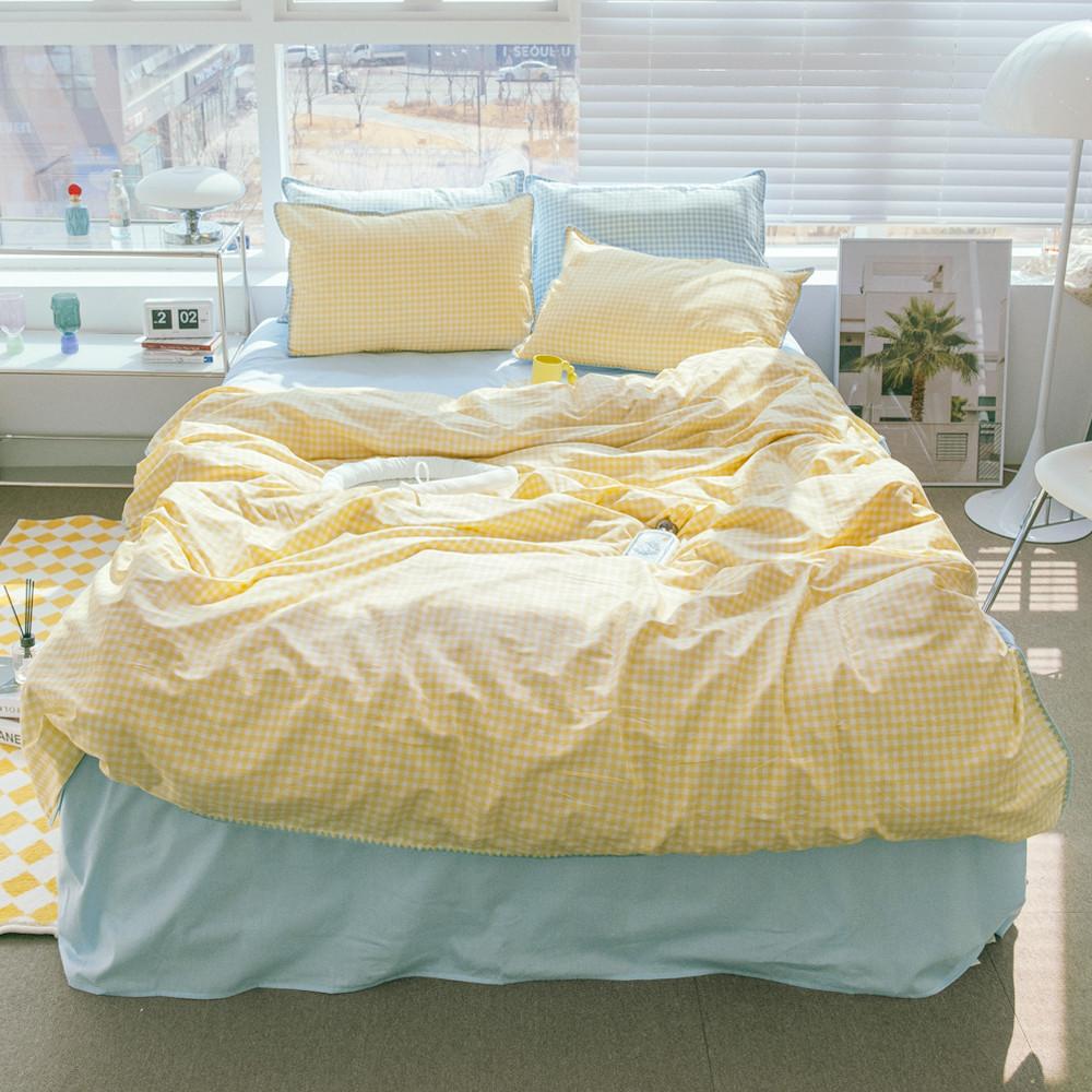 체크 파스텔 털실 포인트 침구 커버 세트  / 빈티지 패턴 틴에이지 키치 감성 이불 베개 커버