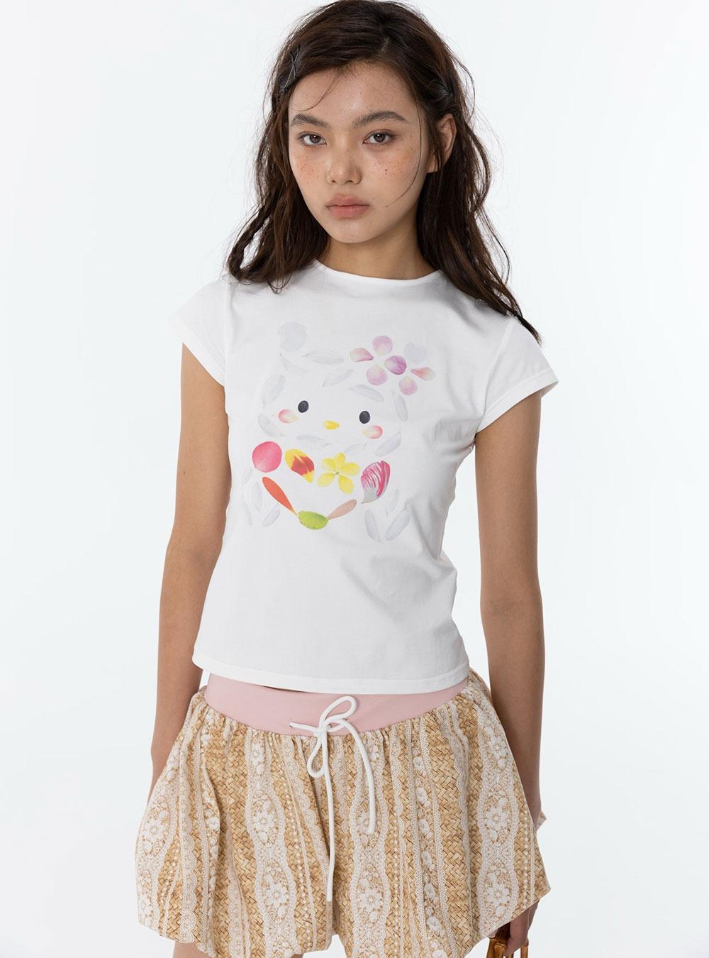 Tropical Flower Print Cotton T-Shirt