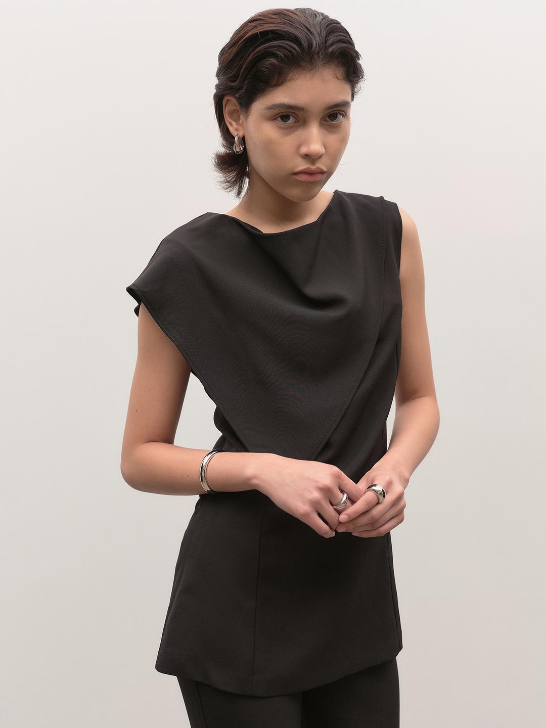 Asymmetrical draped blouse (블랙)