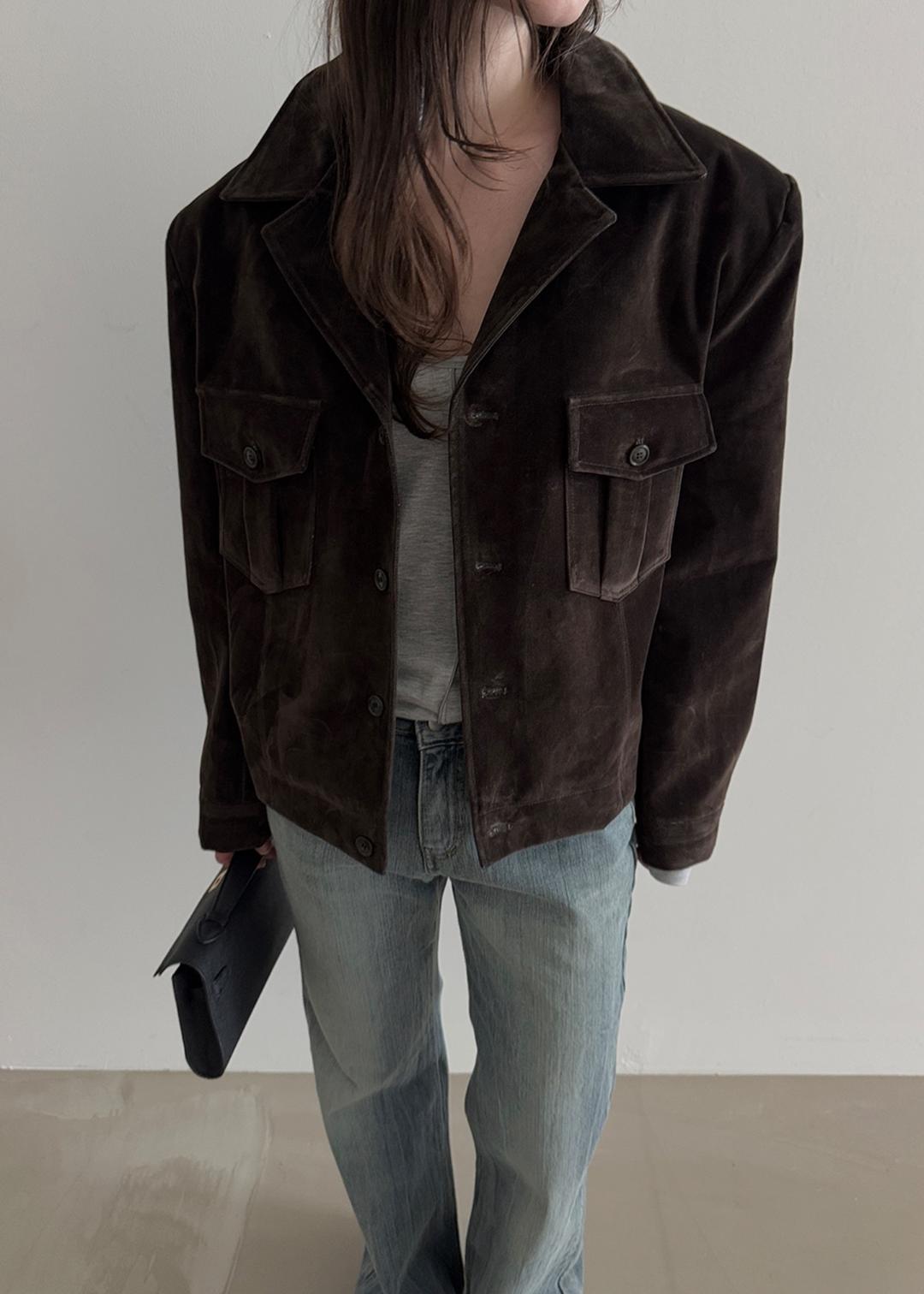 VELVET TOUCH OVERFIT TRUCKER JACKET [BROWN]