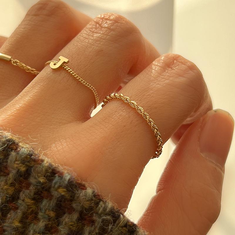 [14K GOLD] ROPE LINE RING