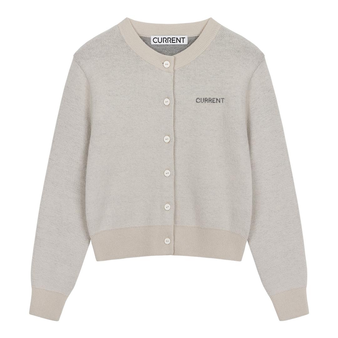 로고 자가드 라운드넥 가디건 [크림]