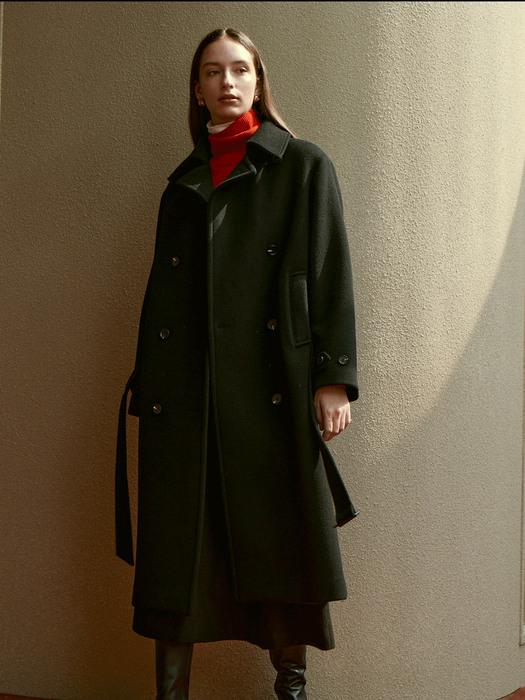 WOOL 세미오버 트렌치 코트 블랙