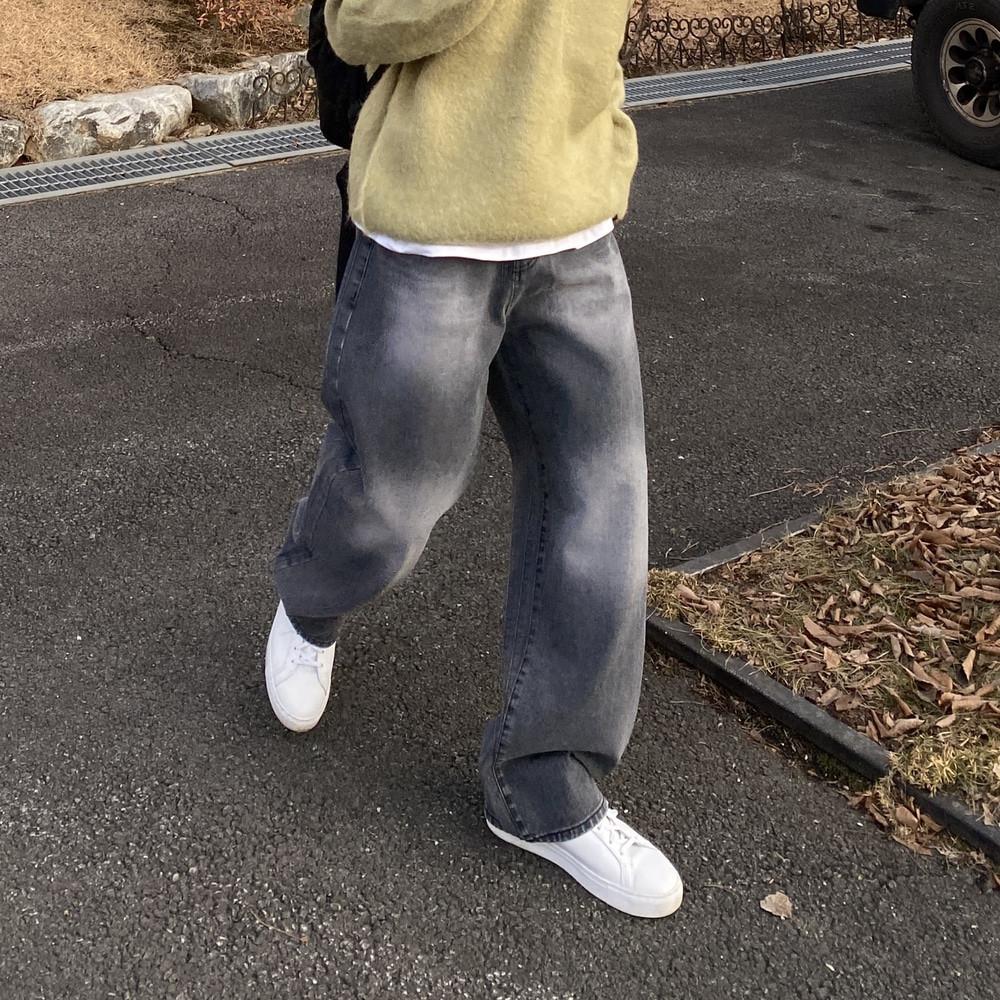 Tc 커브 워싱 데님 팬츠 2color - 그룸 남자 여자 벌룬 와이드 통큰 바지