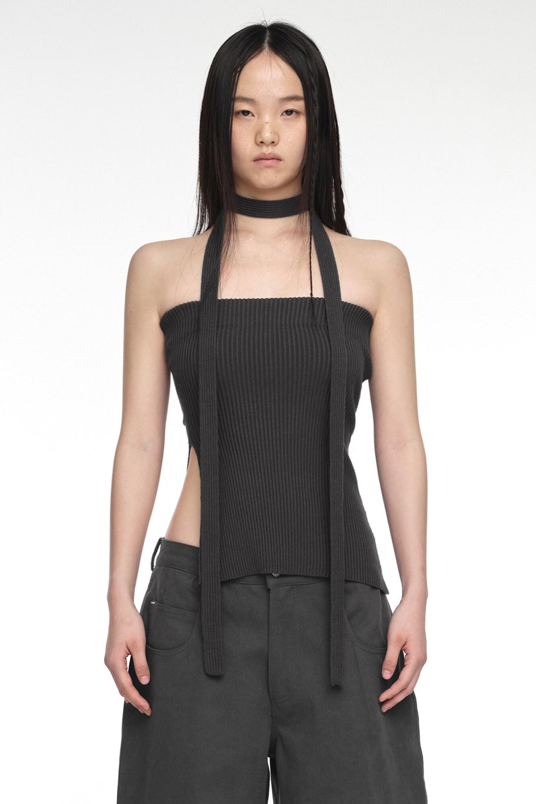 STRAP KNIT TANK TOP CHARCOAL
