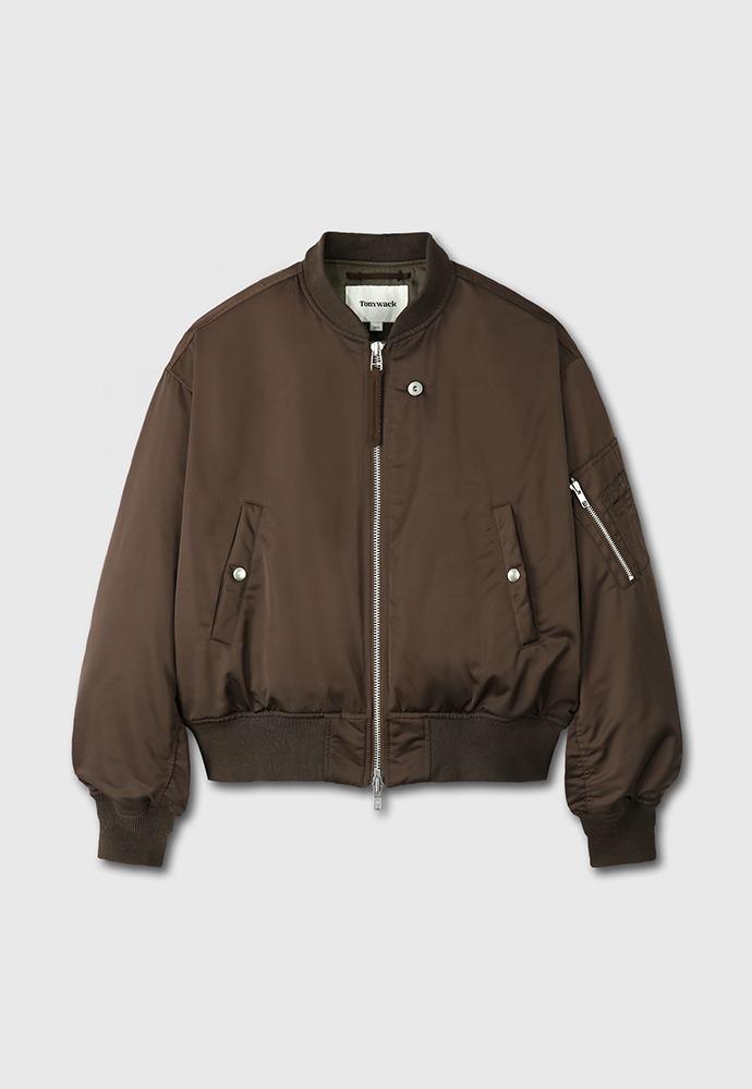 High Density Viscose Rivet Bomber Jacket_ Brown