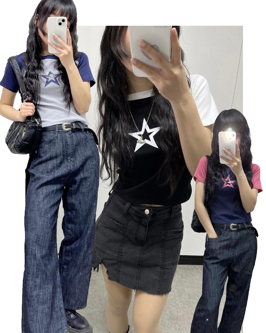 star raglan crop sleeve t