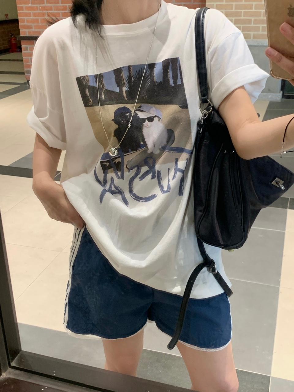 어반그래스 썸머 힙냥이 루즈핏 박시 나염 티셔츠(2color)