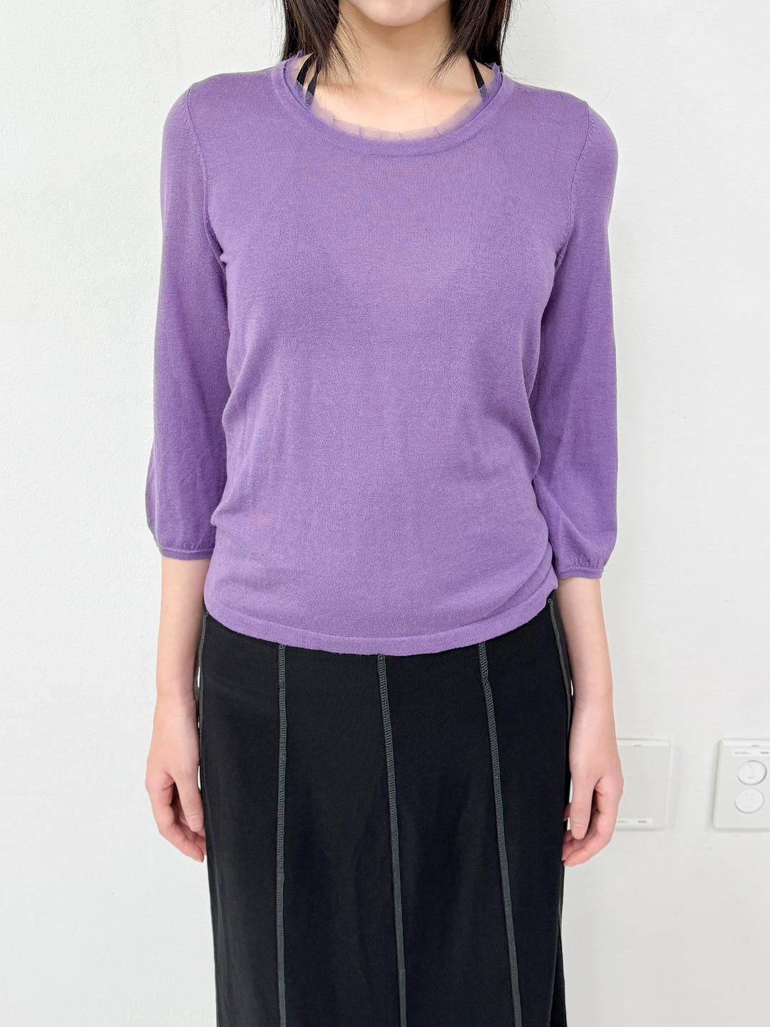 624. Sheer purple knit top