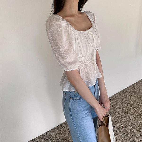 [키큰여자]스위트*스퀘어리본퍼프블라우스