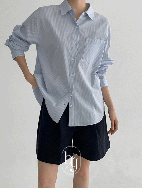 로빈유 [HONEST, YOU] 버로우 자수 레터링 스트라이프 셔츠 - sh(3color)