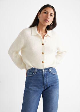 울 블렌드 터토이즈 버튼 가디건