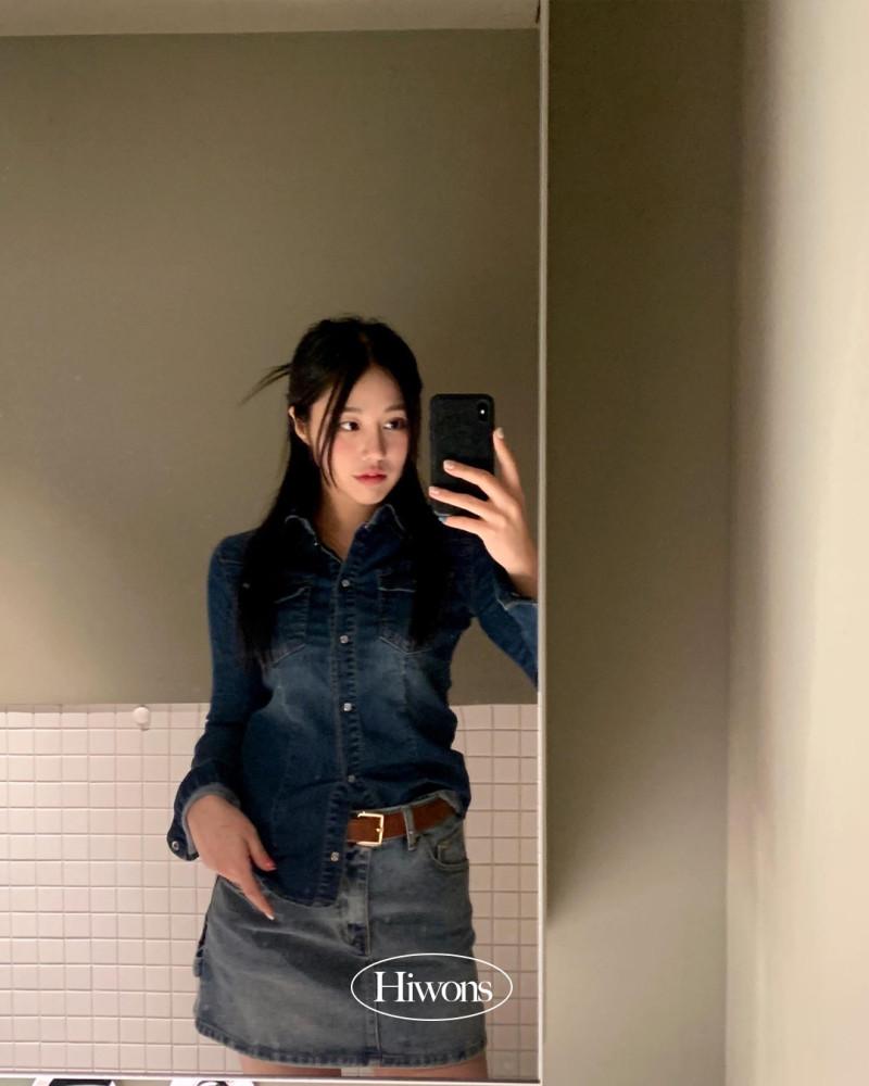 [m사이즈당일배송]여성 봄 로엘 라인 청 슬림핏 데님 셔츠