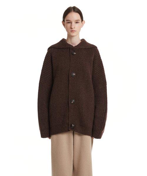 Hoodie Knit Cardigan_Brown