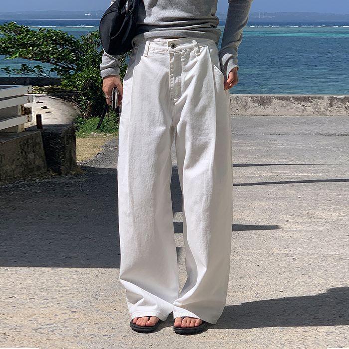 [5차/예약배송] [기장선택] Pintuck wide denim (white)