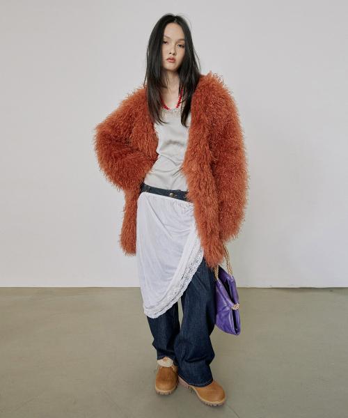 Faux Fur Middle Jacket Burnt Orange