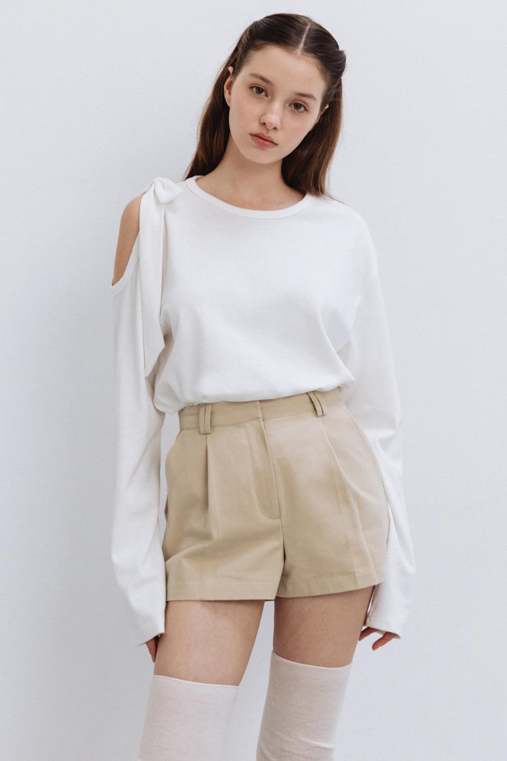 [9월 26일 예약배송] RIBBON SHOULDER CUT T SHIRT_TT5W201IV