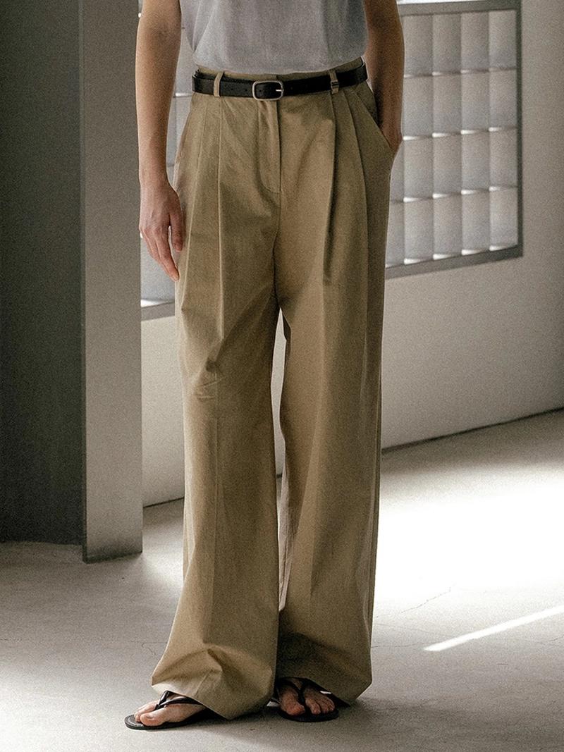 KNOWN BETTER - Two tuck belt point wide pants_Beige