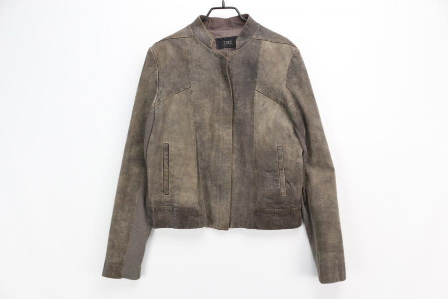 타임 염소가죽 그레이 가죽 자켓(XS)