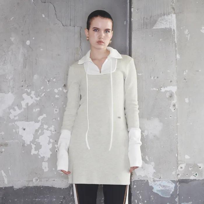Square Half Zip-up Dress Melange Oatmeal Off-White