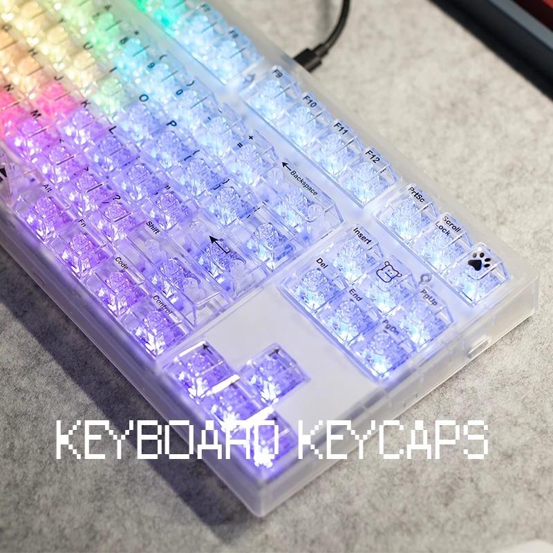 맞춤형 크리스탈 PC 키캡 131 키, RGB 기계식 키보드용 커스텀 체리 프로파일 키캡, 완전 투명 키캡