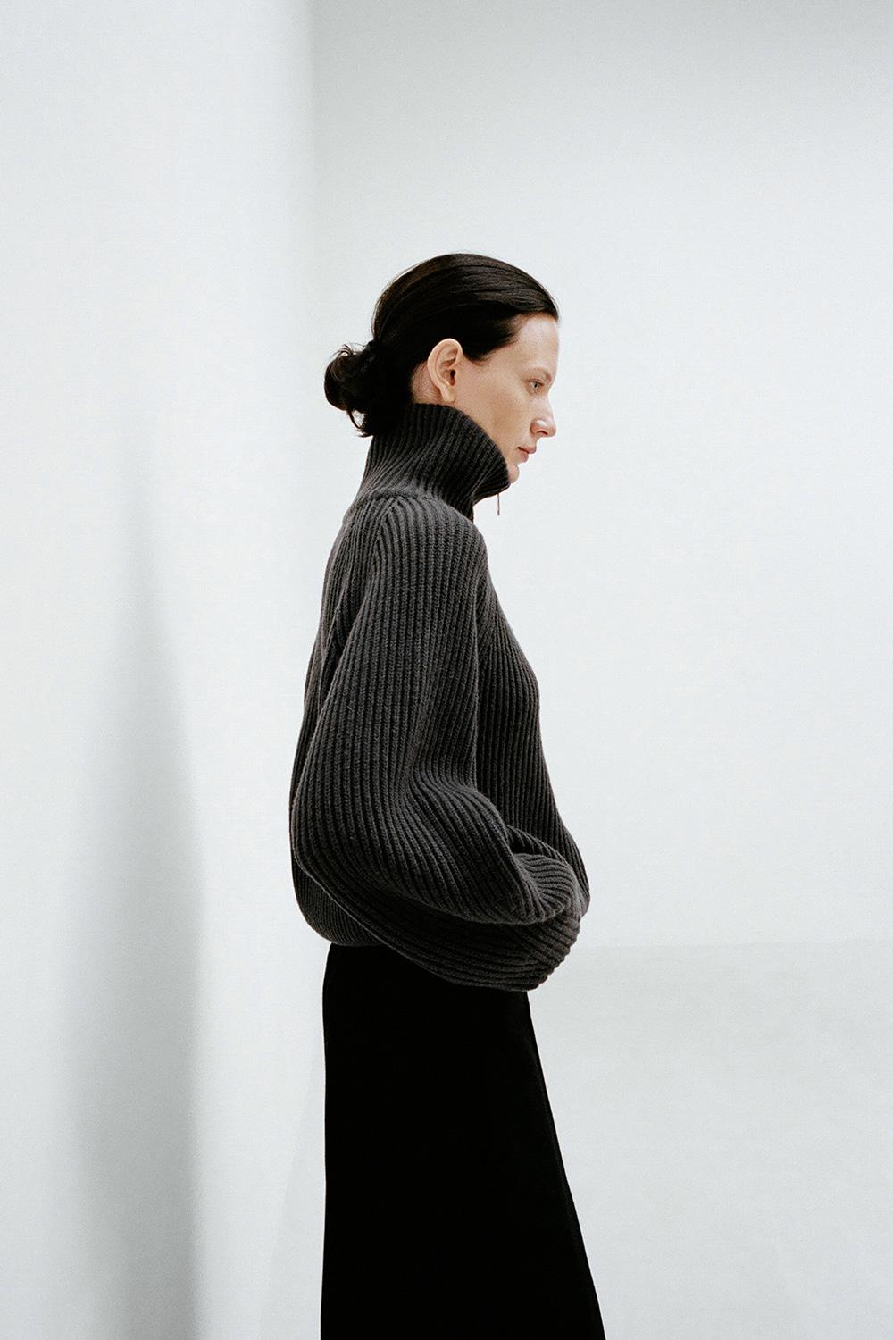 Two-Way Zip up Knit_Charcoal