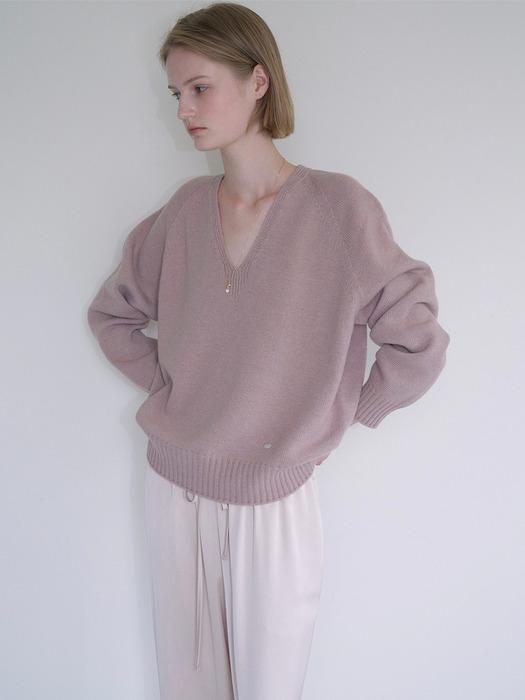 CASH MERINO WOOL V-NECK KNIT_MAUVE PINK