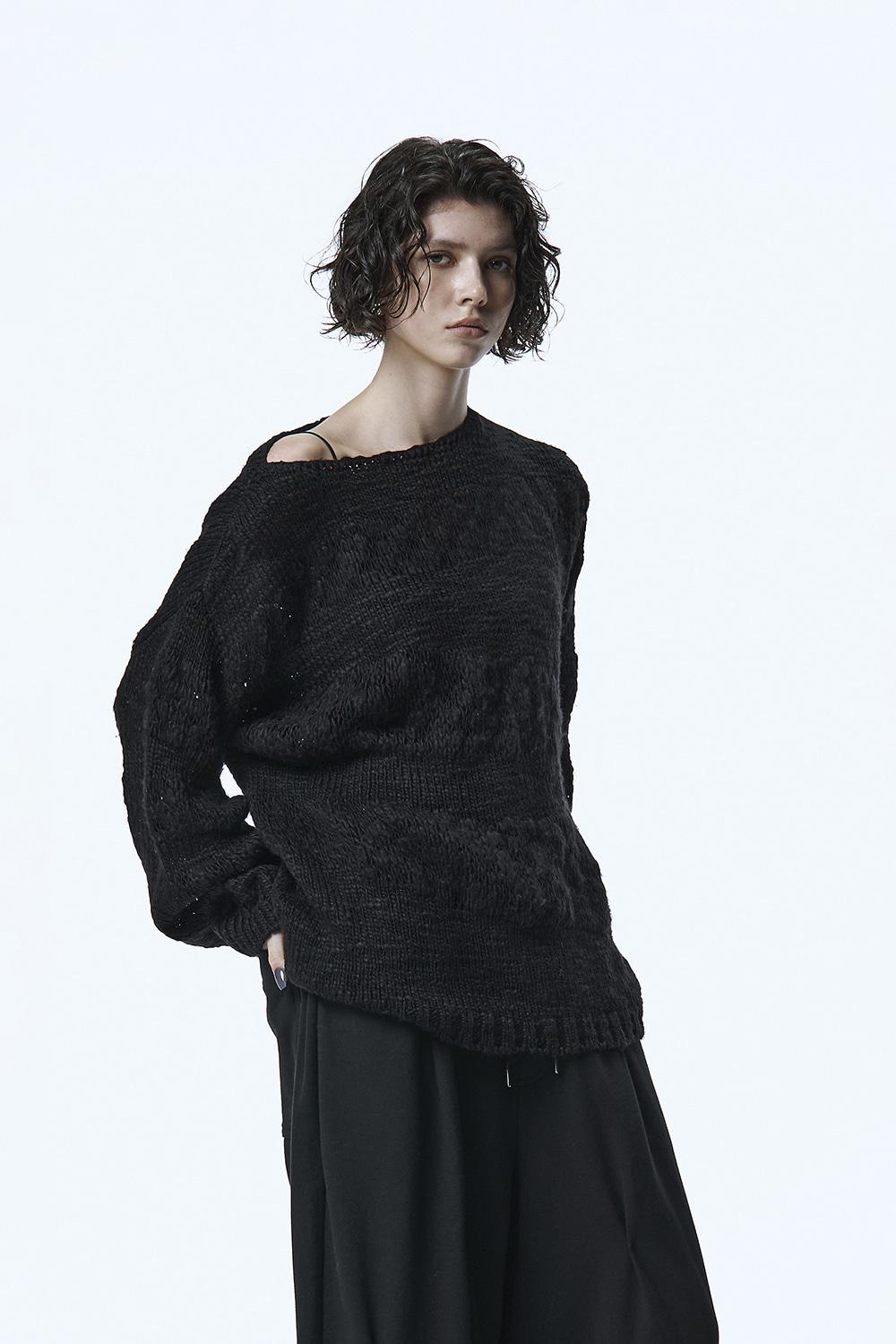 Blended Texture Knit Pullover [ Black ]