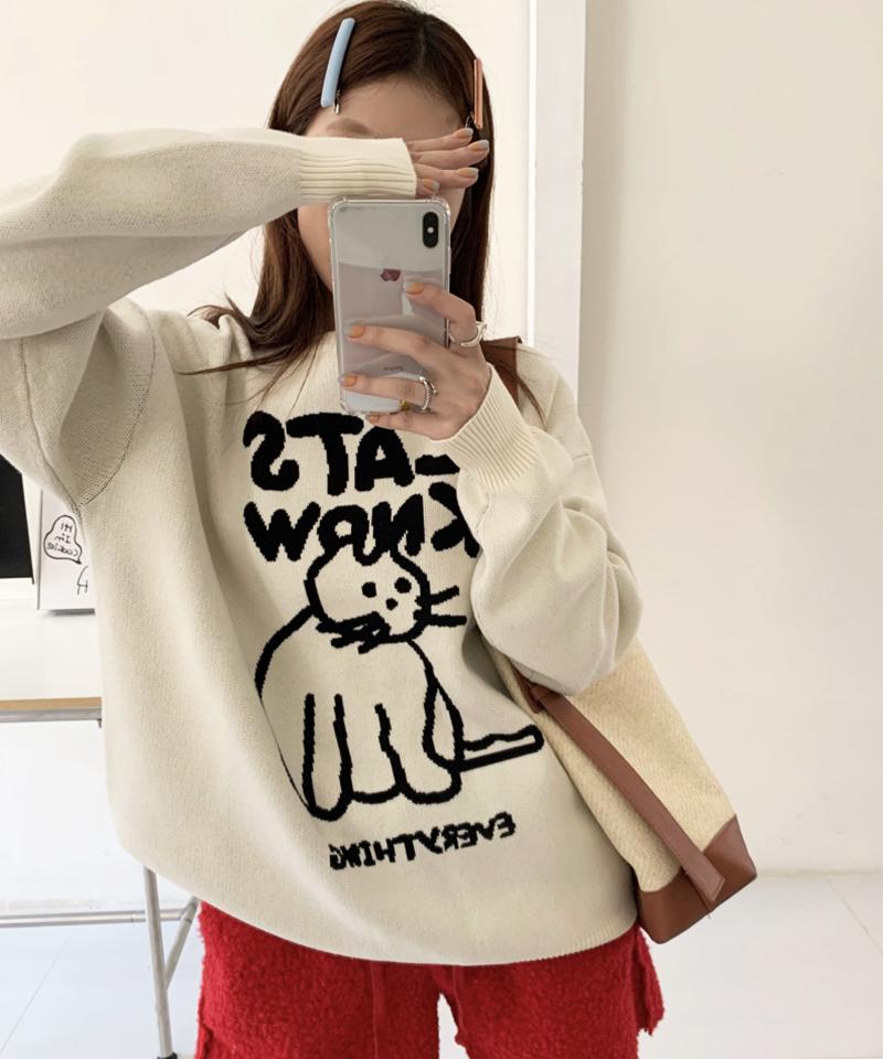 [오늘출발🚚] 노크 루즈핏 캣 고양이 니트