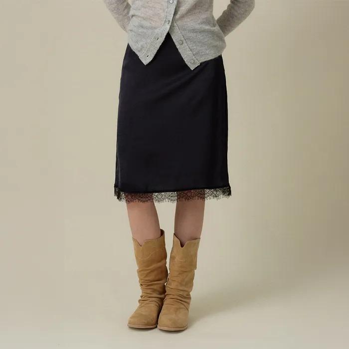 AILE SATIN LACE SKIRT_NAVY