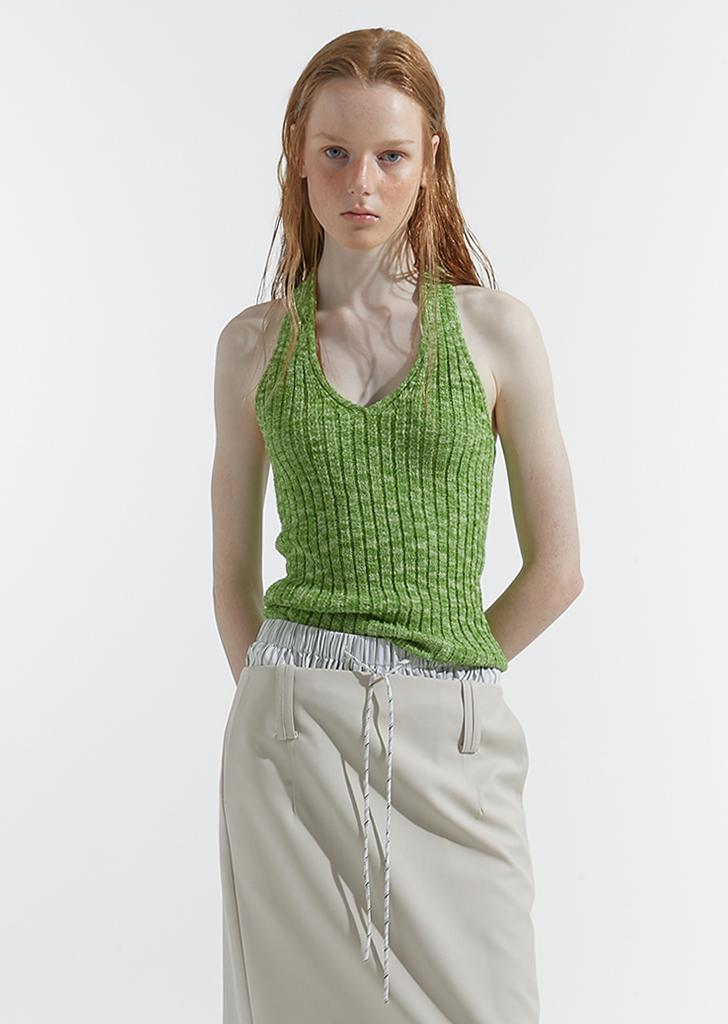 HALTERNECK KNIT TOP, MIX GREEN