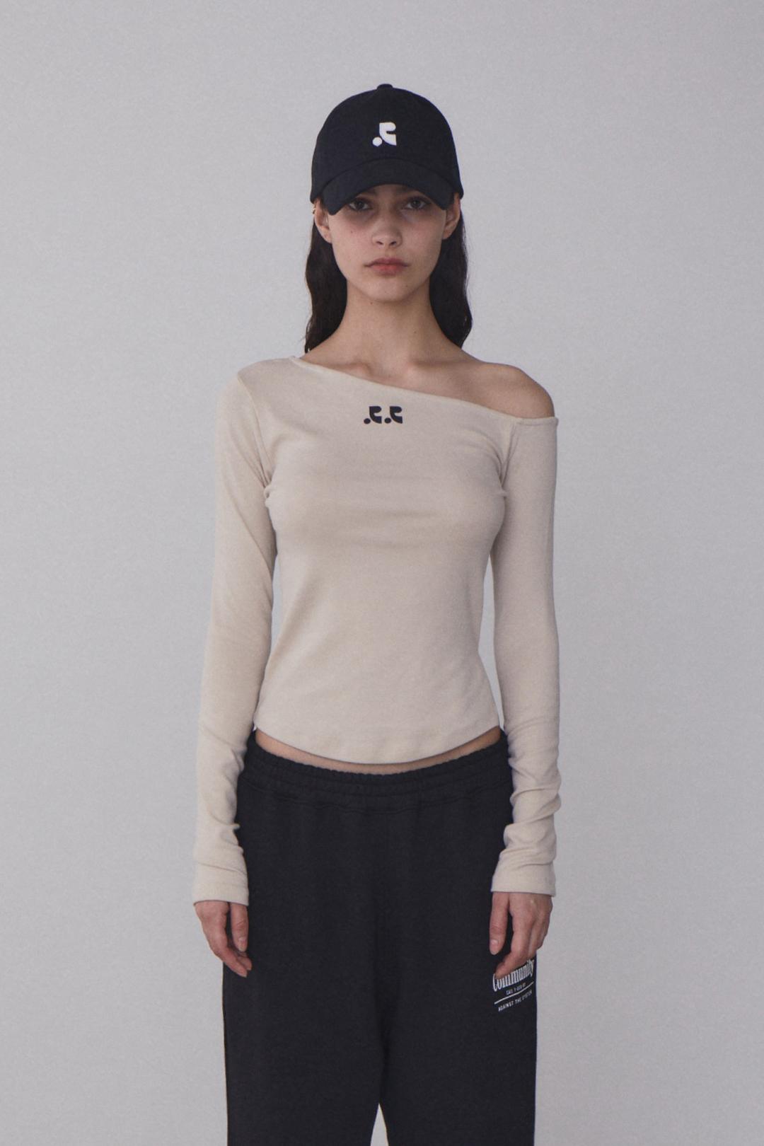 RR ONE SHOULDER LONG SLEEVE TOP - BEIGE