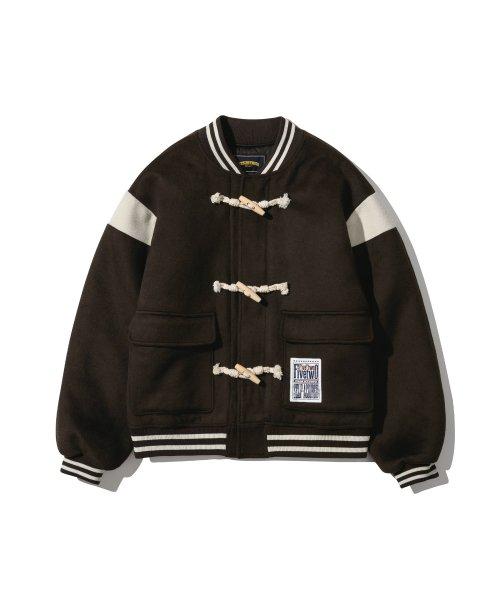 COLOR BLOCK WOOL BASEBALL JACKET [BROWN]