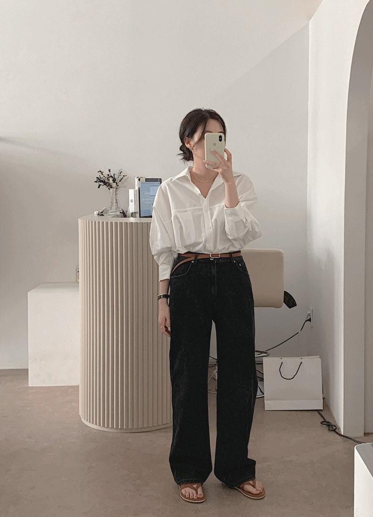 와이드 흑청 데님 팬츠