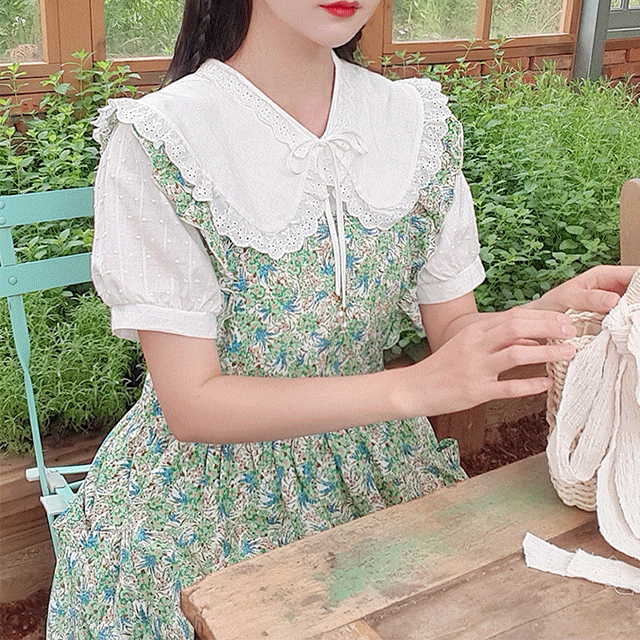 엔젤 넥케이프 레이스 프릴 리본 세일러 페이크 카라 러블리