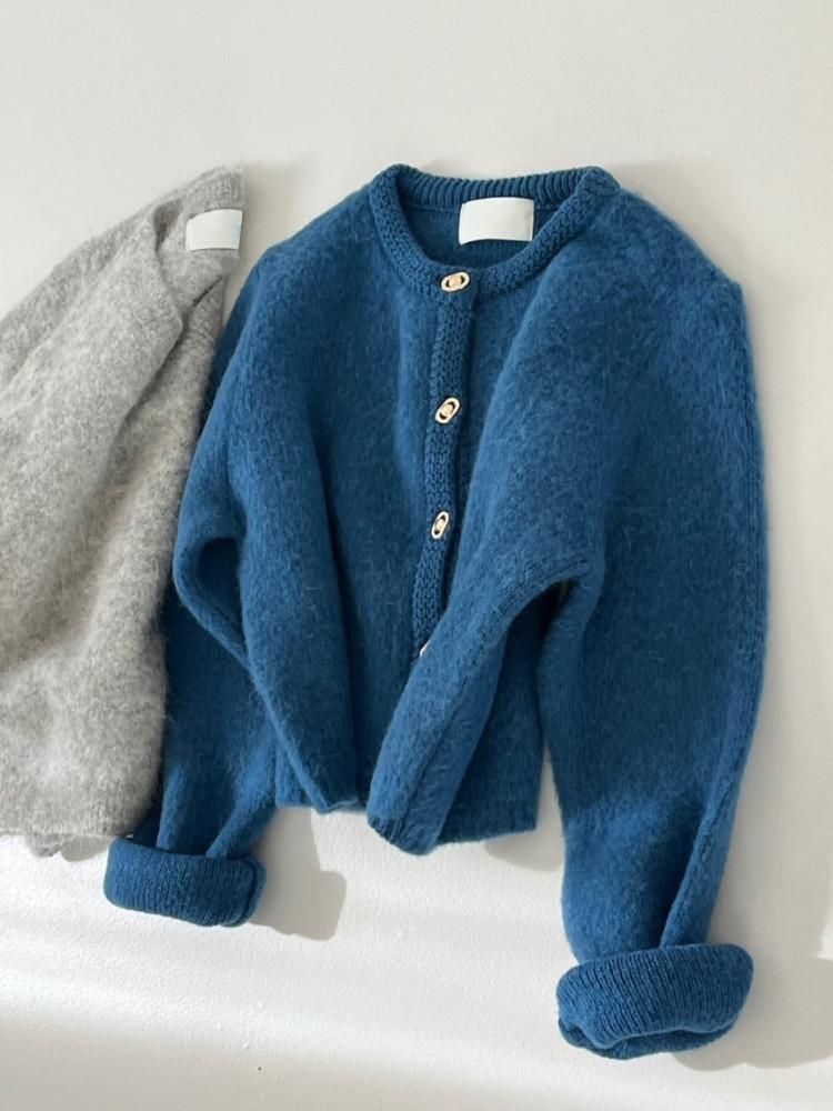 금장단추 알파카 울 가디건
