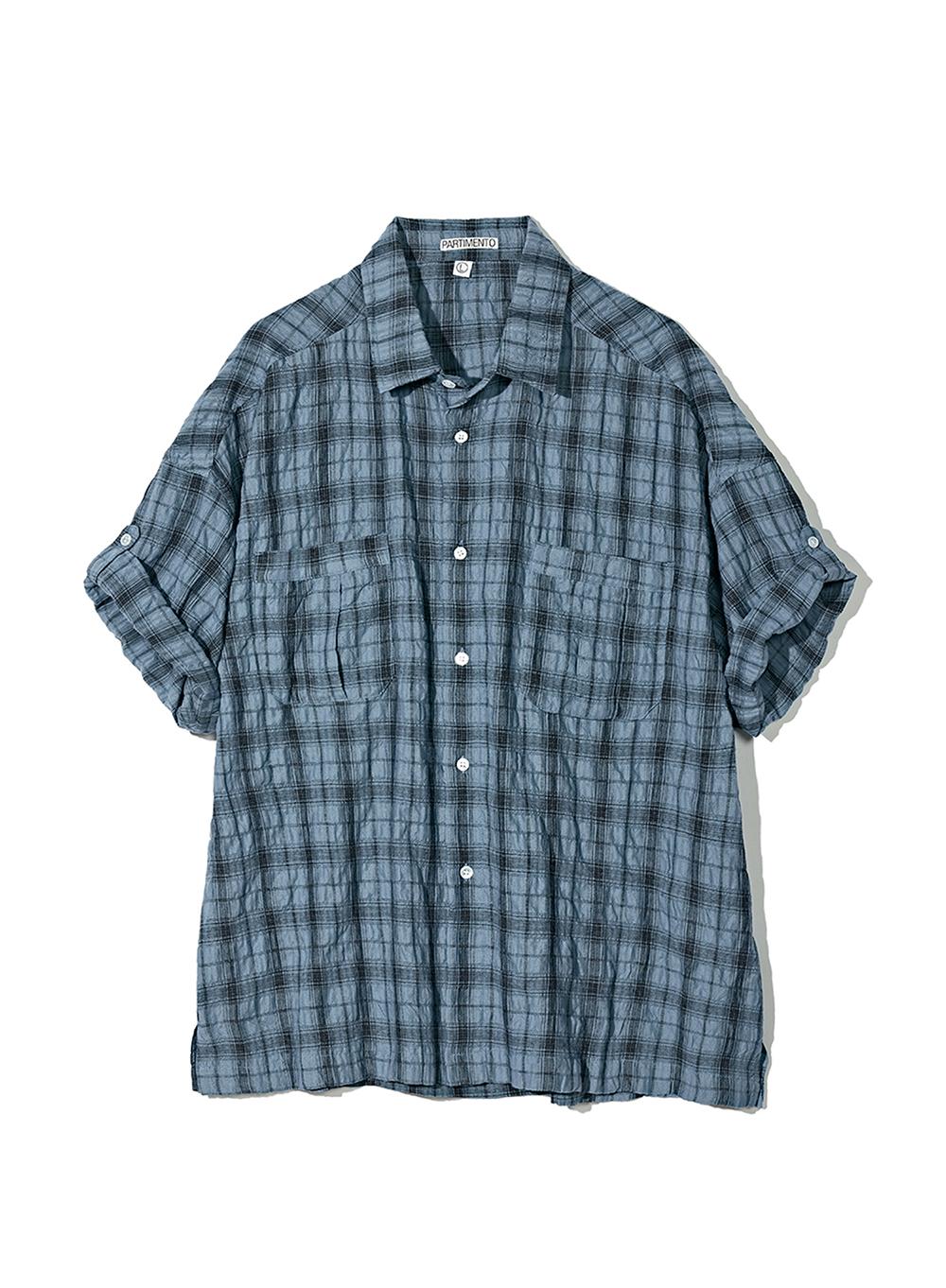 Wrinkle Check Boxy Overfit Roll Up Half Shirt