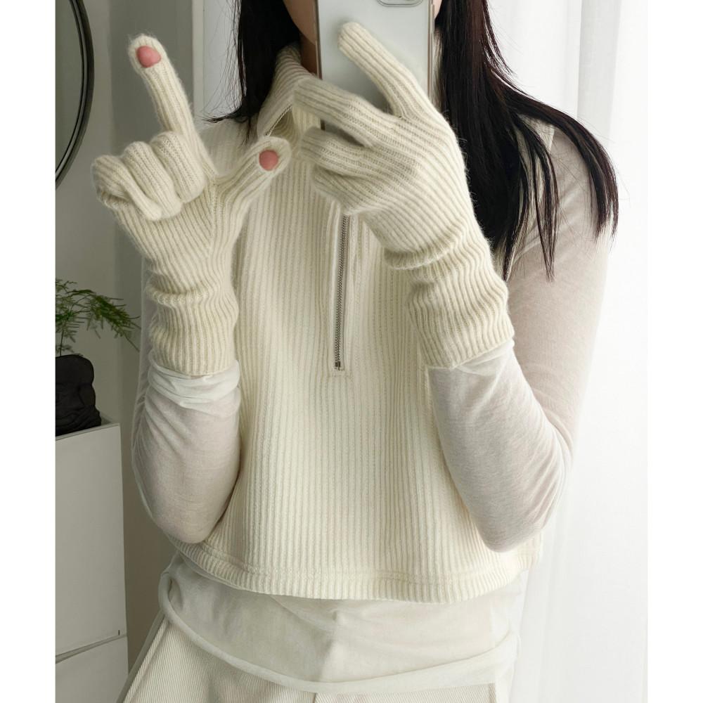 핑거홀 니트 롱 장갑 (6color) 손가락 구멍 스마트폰 터치 여성용