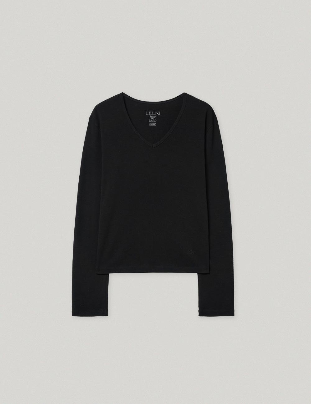 Margot V Neck Cotton Top_Black