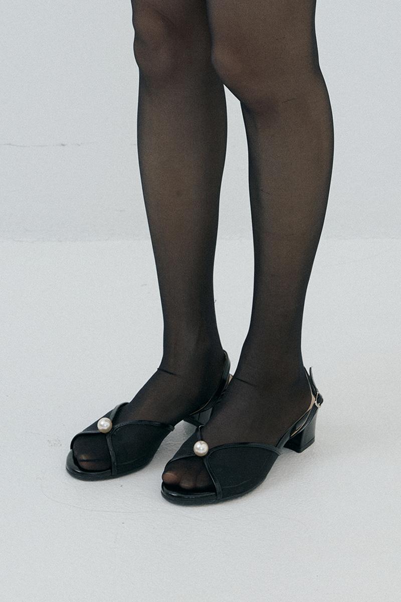 [LE VASE x Lucir zu] Pearl Mesh Square Heels (black)