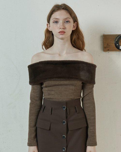 Fur off-shoulder top_Brown