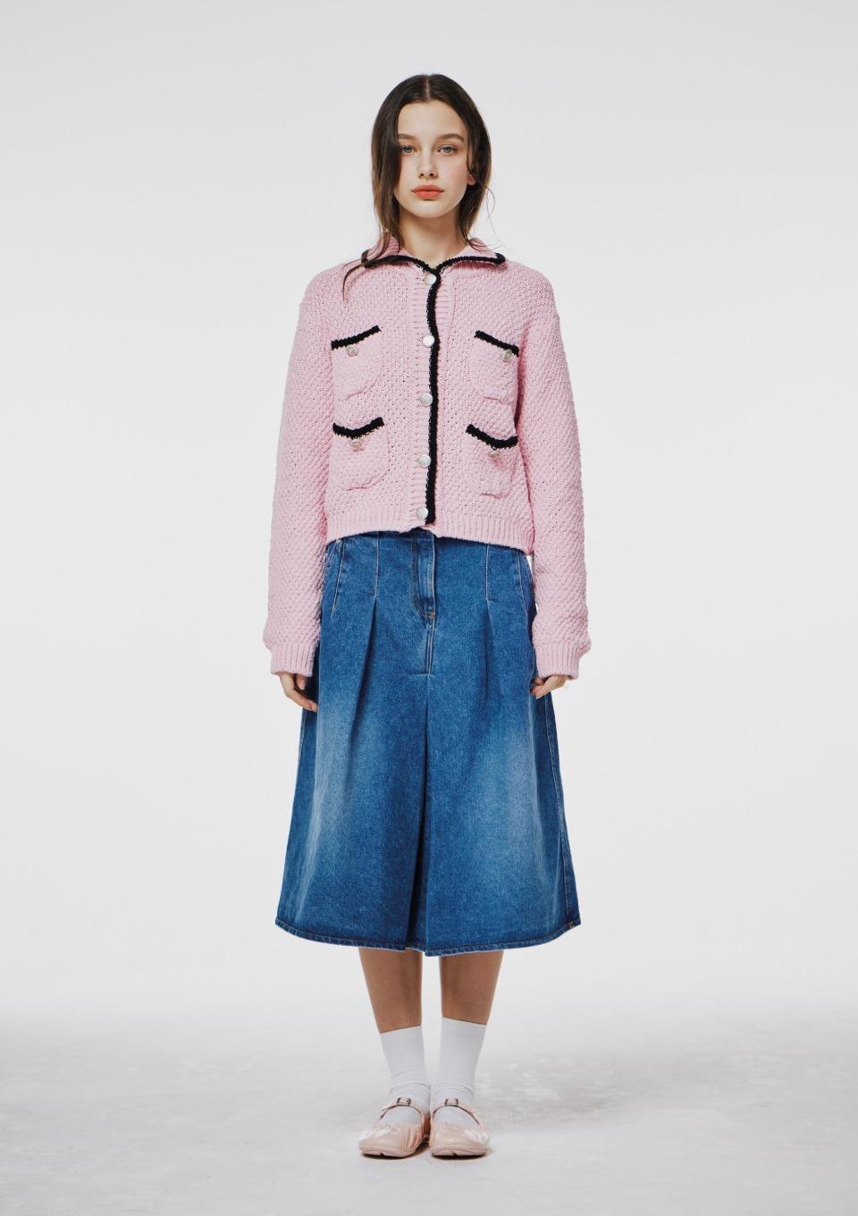 Tweed Weave Cardigan Pink
