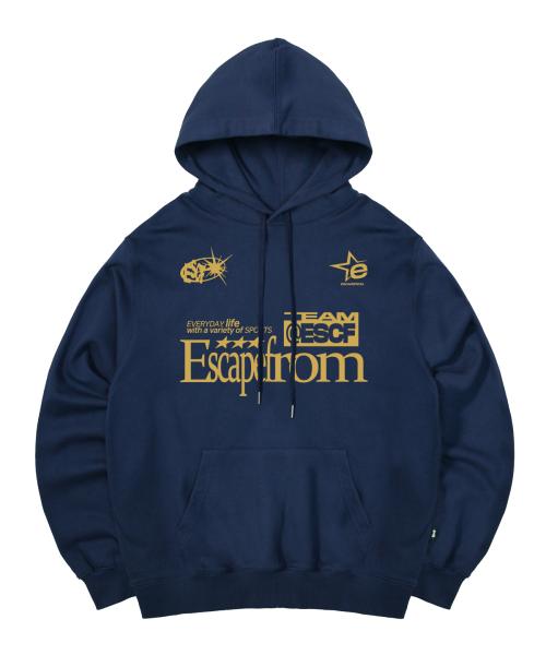 ESCF 스포츠 프린트 후드티 딥블루