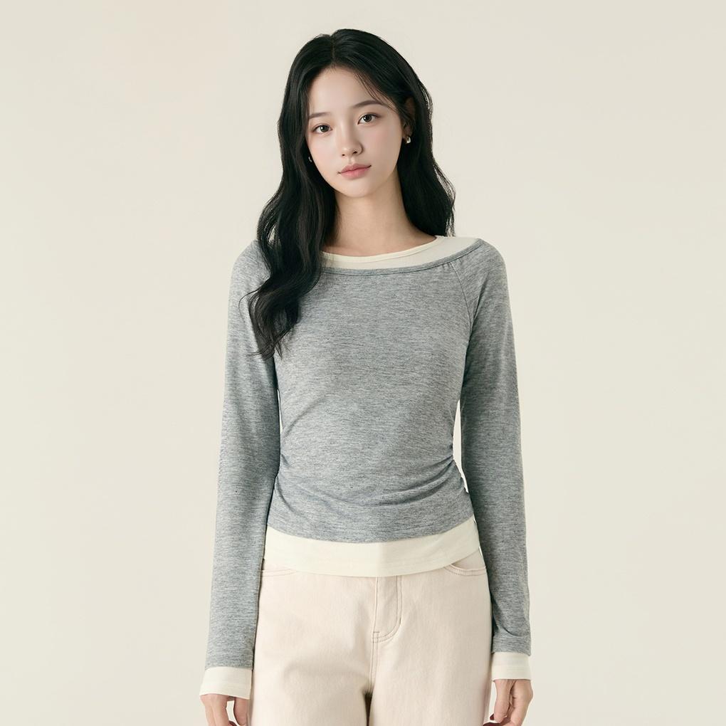 배색 레이어드 티셔츠_RMLWF4VRT1