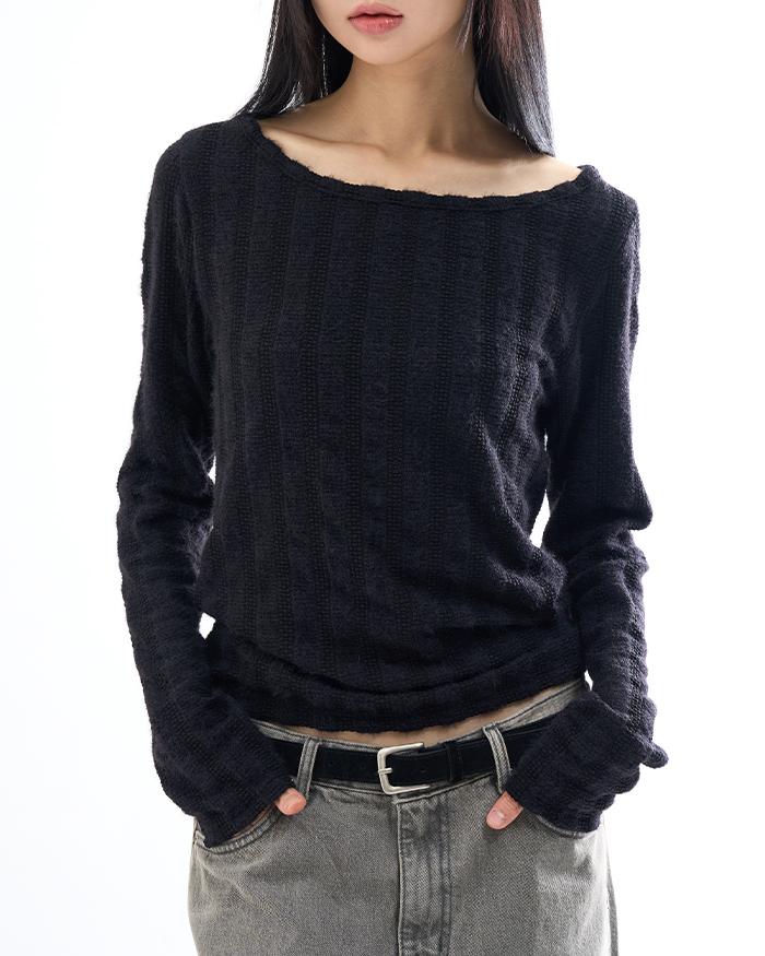 버티컬 립드 헤어리 니트 탑