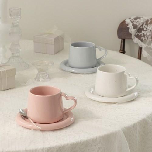 하트 시그널 커피잔 1인조 세트(커피잔1p+소서1p) (3color)