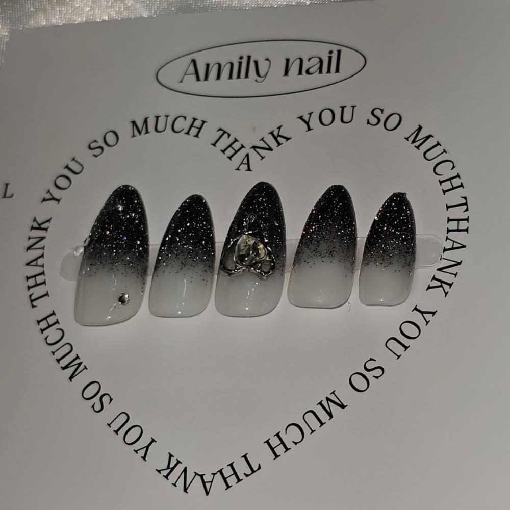 밤하늘 수제네일팁 반사글리터 블랙 붙이는네일