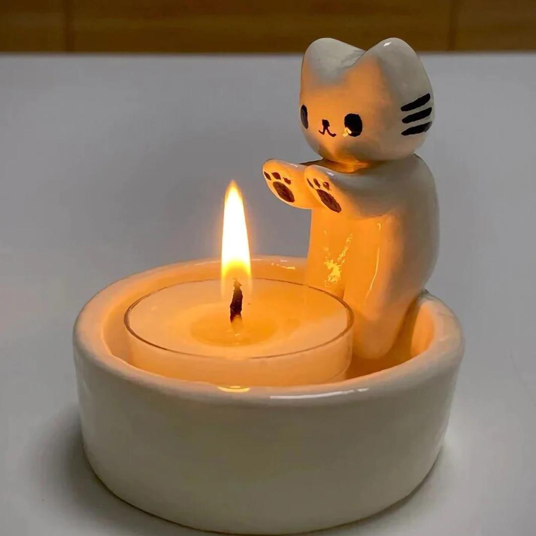 새끼 고양이 양초 거치대 귀여운 그릴 고양이 아로마 테라피 양초, 거치대 탁상 장식 장식품, 생일 선물