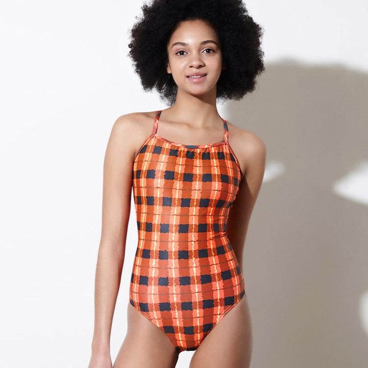 후그 여행 로우 더블바크로스엑스백 오렌지 체크 [WRA1771 여자 실내수영복]