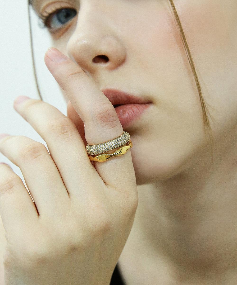 [NCT마크 착용]파베 큐빅 볼드 도넛 반지 (24k도금)